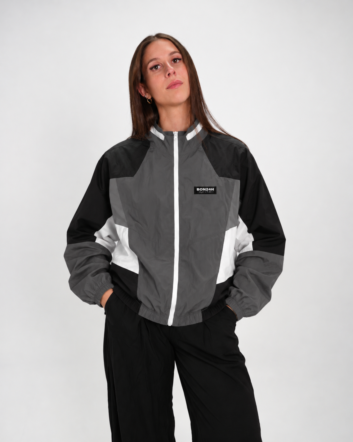 Track Jacket Retro - Noir/Gris